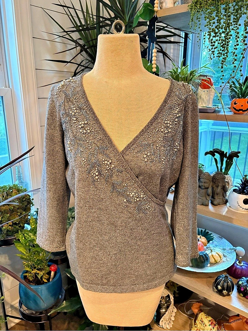 Ann Taylor Gray Wrap Sweater Size Medium Like New